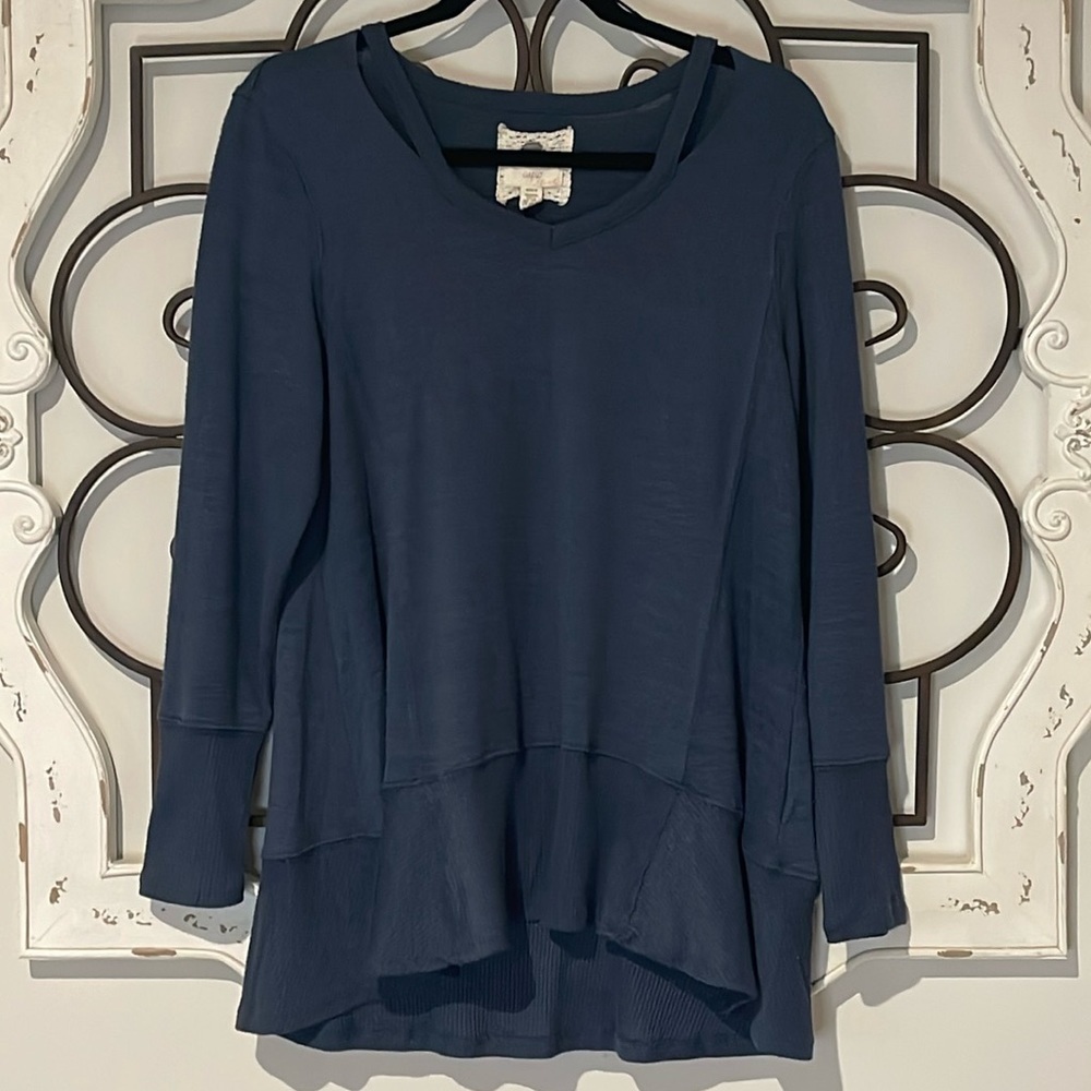 ANTHROPOLOGIE CUPIO BLUSH CUTOUT NECK SWEATER THUNDERCLOUD SIZE MEDIUM